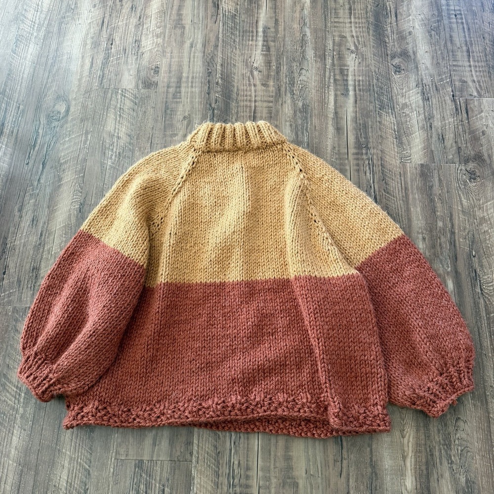 VTG Wool Sweater Hand Knit Chunky Cream beige Brown Tan est. Size XL  Oversized - Picture 2 of 7